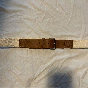 Cream and brown leather and woven belt.